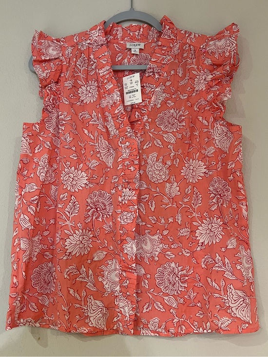 J. Crew Tops - NWT J. Crew ruffle trim sleeveless blouse white and pink floral print button